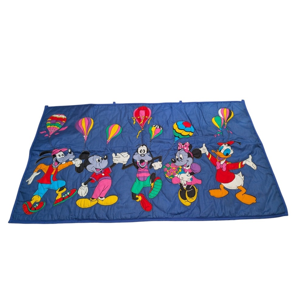 Vintage Disney Quilted Wall Hanging Mickey Minnie Donald Goofy Blue Nursery Art